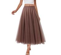 shownicer Damen Tüllrock Höhe Taille A Line Mesh Freizeit Fashion Skirt Spitze Rock Midi Plisseerock Lässig Frühlingsrock A HellKaffee S