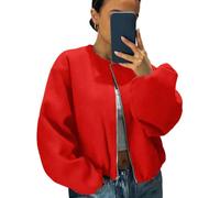 shownicer Damen Übergangsjacke Kurze Bomberjacke Casual Zip Up Sweatjacke Blouson Jacke Herbst Winter Outerwear A Rot L