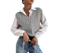shownicer Damen V-Ausschnitt Pullunder Strickweste Ärmellos Einfarbig Casual Tank Top Sweater Herbst Winter Freizeit Ärmelloser Pullunder A Grau M
