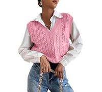 shownicer Damen V-Ausschnitt Pullunder Strickweste Ärmellos Einfarbig Casual Tank Top Sweater Herbst Winter Freizeit Ärmelloser Pullunder A Rosa M