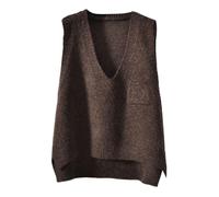 shownicer Damen V-Ausschnitt Pullunder Strickweste Herbst Winter Ärmellos Einfarbig Casual Tank Top Sweater Business Freizeit Ärmelloser Pullunder A Kaffee M
