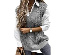 shownicer Damen V-Ausschnitt Strickweste Mode Pullunder Ärmelloser Pullover Weste Jacke Casual Strick Tank Top Sweater Streetwear A Grau XS