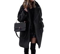 shownicer Damen Warm Wintermäntel Sherpa Fleece PlüSch Lang ÜBergangsjacke Frauen Oberbekleidung Outdoorjacke Steppjacke Fleecejacke Dicke Knöpfe Cardigan Parka mit Reverskragen A Schwarz L