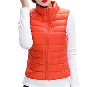 shownicer Damen Weste Kurze Ärmellose Jacke Warme Steppweste mit Kapuze Daunenweste Winter Frühling Stehkragen Gesteppt Leicht Daunenjacke Steppjacke Wintermantel A Orange 3XL