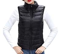 shownicer Damen Weste Kurze Ärmellose Jacke Warme Steppweste mit Kapuze Daunenweste Winter Frühling Stehkragen Gesteppt Leicht Daunenjacke Steppjacke Wintermantel A Schwarz XL