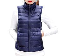 shownicer Damen Weste Kurze Ärmellose Jacke Warme Steppweste mit Kapuze Daunenweste Winter Frühling Stehkragen Gesteppt Leicht Daunenjacke Steppjacke Wintermantel A Navy Blau 3XL