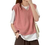 shownicer Damen Weste Strick Pullunder V-Ausschnitt Strickweste Vest mit Strick Feinstrick für Business und Freizeit Rosa Einheitsgröße