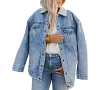 shownicer Damen Winter Jeansjacke Gefütterte Denim Jacket Mädchen Warme Plüsch Mantel Oversize Winterjacke Große Größen Parka Fleece Jacke Denimmantel Revers Oberbekleidung Hellblau XS