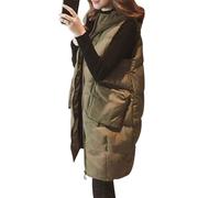 shownicer Daunenweste Damen Lang Wintermantel Vest mit Kapuze Weste Mantel Ärmellose Warmer Daunenmantel mit Taschen Steppweste Damen Daunenjacke Steppjacke Outdoor Grün XL