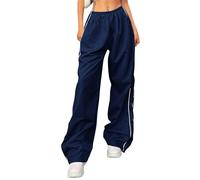 shownicer Fallschirmhosen Damen Baggy Cargohose Y2K Weites Bein Track Pants Hip Hop Freizeithose mit Taschen Elastische Taille Parachute Pants 90er E-Girl Streetwear A Dunkelblau S