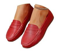 shownicer Flache Schuhe Damen Loafer Bequeme Mokassins Slippers Modische Runde Zehe Einzelschuh Leicht Bequem Damenschuhe A Rot 39