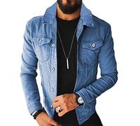 shownicer Herren Jeansjacke Übergangsjacke Trucker Jacket Jeans Denim Jacket Freizeitjacke Vintage Retro Classic Street Style Bikerjacke A Hellblau M