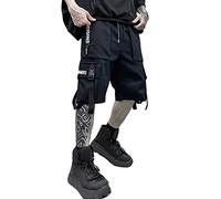 shownicer Herren Shorts Kurze Hosen Sommer Baggy Hip Hop Cargo Shorts Bermudas Chino Jogger Hose Casual Männer Streetwear Multi Tasche G Schwarz M