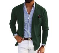 shownicer Herren Sportlich Freizeit Blazer Business Modern Anzugjacke Regular Fit Blazer Freizeit Herrenjacke Revers Sakko Anzugmantel Knopfleiste Strickjacke Übergangsjacke Cardigan A Grün S