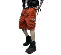 shownicer Herren Techwear Shorts Kurze Hosen Sommer Baggy Hip Hop Cargo Shorts Bermudas Chino Jogger Hose Casual Männer Streetwear Multi Tasche X04 Rot XXL
