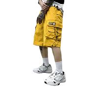 shownicer Herren Techwear Shorts Kurze Hosen Sommer Baggy Hip Hop Cargo Shorts Bermudas Chino Jogger Hose Casual Männer Streetwear Multi Tasche X04 Gelb L