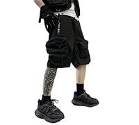 shownicer Herren Techwear Shorts Kurze Hosen Sommer Baggy Hip Hop Cargo Shorts Bermudas Chino Jogger Hose Casual Männer Streetwear Multi Tasche X02 Schwarz L