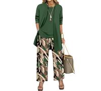 shownicer Hosenanzug Damen Festlich Elegant 3-Teiliges Set 3/4 Ärmel Freizeitanzug Hosenanzüge Sets Outfits A Grün M