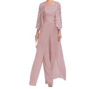 shownicer Hosenanzug Damen Festlich Hochzeit Hosenanzug 3-Teiliges Set Chiffon Hosenanzüge Große Größen Brautmutter Anzug Abendanzug Sets A Rosa1 42