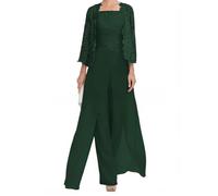 shownicer Hosenanzug Damen Festlich Hochzeit Hosenanzug 3-Teiliges Set Chiffon Hosenanzüge Große Größen Brautmutter Anzug Abendanzug Sets A Grün5 42