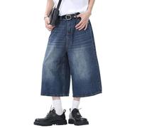 shownicer Jorts Herren Baggy Jeans Shorts Sommer Bermuda Jeanshorts Y2K Hip Hop Vintage Denim Shorts Teenager Jungen Streetwear E Blau 3XL
