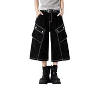 shownicer Jorts Herren Sommer Jeans Shorts 3/4 Baggy Kurze Jeans Bermuda Jeanshorts Y2K Hip Hop Streetwear I Schwarz XL