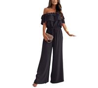 shownicer Jumpsuit Damen Elegant Kurzarm Playsuit V-Ausschnitt Casual Lose Overalls Lang Romper Mit Gürtel A Schwarz M