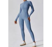 shownicer Jumpsuit Damen Langarm Jumpsuit Lang Eng Yoga Overall Reißverschluss Sport Einteiler Bodysuit Bodycon Romper Playsuits Strampler Gym Set A Blau L
