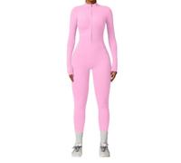 shownicer Jumpsuit Damen Langarm Jumpsuit Lang Eng Yoga Overall Reißverschluss Sport Einteiler Bodysuit Bodycon Romper Playsuits Strampler Gym Set A Rosa L