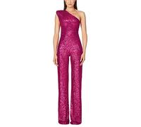 shownicer Jumpsuit Damen Pailletten Jumpsuit Eine Schulter Elegant Overall Sommer Ärmellos Einteiler Lang Overall Hosenanzug Hohe Taille Romper A Rose Rot S