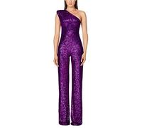 shownicer Jumpsuit Damen Pailletten Jumpsuit Eine Schulter Elegant Overall Sommer Ärmellos Einteiler Lang Overall Hosenanzug Hohe Taille Romper A Violett S