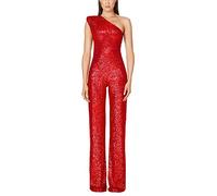 shownicer Jumpsuit Damen Pailletten Jumpsuit Eine Schulter Elegant Overall Sommer Ärmellos Einteiler Lang Overall Hosenanzug Hohe Taille Romper A Rot S