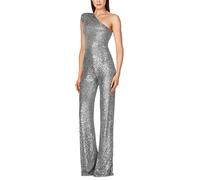 shownicer Jumpsuit Damen Pailletten Jumpsuit Eine Schulter Elegant Overall Sommer Ärmellos Einteiler Lang Overall Hosenanzug Hohe Taille Romper A Grau S