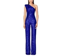 shownicer Jumpsuit Damen Pailletten Jumpsuit Eine Schulter Elegant Overall Sommer Ärmellos Einteiler Lang Overall Hosenanzug Hohe Taille Romper A Dunkelblau S