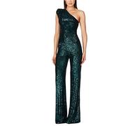 shownicer Jumpsuit Damen Pailletten Jumpsuit Eine Schulter Elegant Overall Sommer Ärmellos Einteiler Lang Overall Hosenanzug Hohe Taille Romper A Grün S