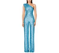 shownicer Jumpsuit Damen Pailletten Jumpsuit Eine Schulter Elegant Overall Sommer Ärmellos Einteiler Lang Overall Hosenanzug Hohe Taille Romper A Blau S