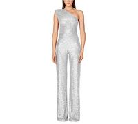 shownicer Jumpsuit Damen Pailletten Jumpsuit Eine Schulter Elegant Overall Sommer Ärmellos Einteiler Lang Overall Hosenanzug Hohe Taille Romper A Silber S