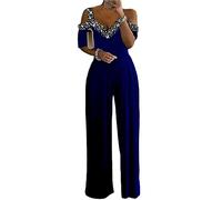 shownicer Jumpsuit Damen Sommer Halfter Overall Armellos Einteiler Elegant Lang Hosenanzug Playsuit Jogginganzug Romper Einfarbig Strampler Spielanzug B Blau 3XL