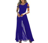 shownicer Jumpsuit Festlich Hochzeit Damen Lang Weites Bein Elegant Overall Spitze Ärmel Hosenanzug Playsuit Romper C Blau M