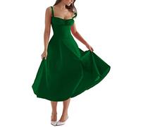 shownicer Kleid Blumendruck Mode Spaghettiträger Kleid Temperament Ärmellos Cocktailparty Y2k rückenfreies Sling langes Slim Fit Maxikleid A Grün S
