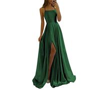 shownicer Kleider Damen Abschlusskleid Off Shoulder Elegant Hochzeit Vintage A-Linie Partykleid Lang Abendkleider Schlitz Cocktailkleid Festkleider Brautkleid Abiball Geburtstag Kleid A Dunkelgrün M