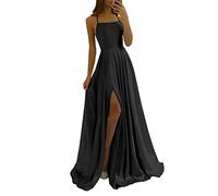 shownicer Kleider Damen Abschlusskleid Off Shoulder Elegant Hochzeit Vintage A-Linie Partykleid Lang Abendkleider Schlitz Cocktailkleid Festkleider Brautkleid Abiball Geburtstag Kleid A Schwarz XS