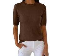 shownicer Kurzarm Pullover Damen Frühling Pulli Elegant Sommer Leicht Basic Strickpullover A Kaffee XXL