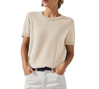 shownicer Kurzarm Pullover Damen Strickpullover Rundhalsausschnitt Kurzarmpullover Sommer Leicht Strickpulli A Beige XXL