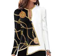 shownicer Langarmshirts Damen Lässig V-Ausschnitt Paillette Bluse Sexy Elegant Unregelmäßiger Saum T-Shirts Blumen Bedruckte Oberteile Shirt Bluse Tops Herbst Winter C Gelb M