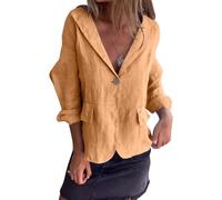 shownicer Leinenblazer Damen Leicht Leinen Blazer Sommerjacke Tailliert Sommer Übergangsjacke Elegant 3/4 Ärmel Anzugjacke Blazerjacken Knöpfe Sakko Hemdjacke Leinen Jacke A Orange XL