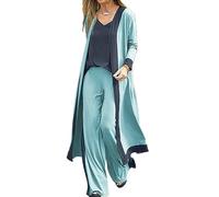 shownicer Loungewear Damen Sets 3 Teilig Lässig Weste Tank Top und Hoher Taille Lange Weites Bein Hosen und Mantel Sets Einfarbig Outfits Streetwear Freizeitanzug A Blau M