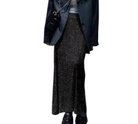 shownicer Pailletten Rock Damen Lang A-Linie Glitzer Rock Langer Elastisch Taille High Waist Festlich Party Glitzerrock A Schwarz L