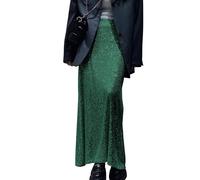 shownicer Pailletten Rock Damen Lang A-Linie Glitzer Rock Langer Elastisch Taille High Waist Festlich Party Glitzerrock A Dunkelgrün 3XL