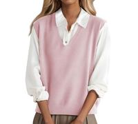shownicer Pullunder Damen Ärmellos Strickpullunder V-Ausschnitt Strick Weste Einfarbig Strickweste Freizeit Sweater A Rosa M